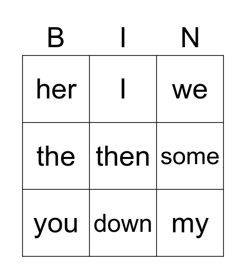Sight Words Sept Bingo Card