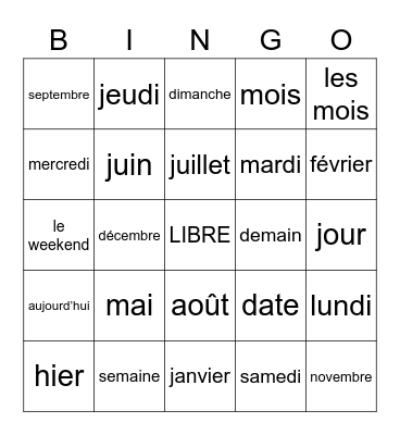 Le Calendrier Bingo Card