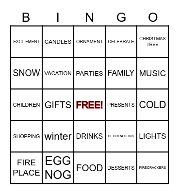 HOLIDAY BINGO Card