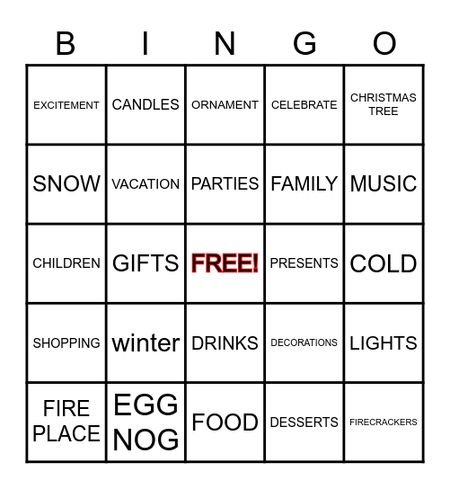 HOLIDAY BINGO Card
