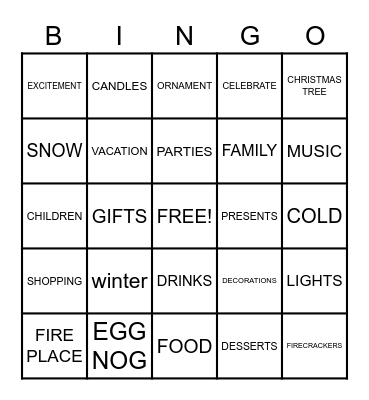 HOLIDAY BINGO Card