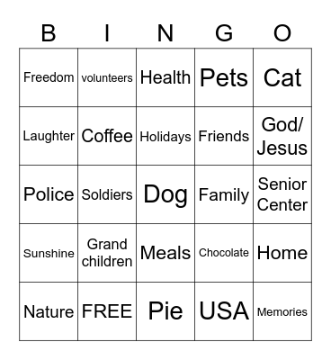 THANKFUL FOR...... Bingo Card