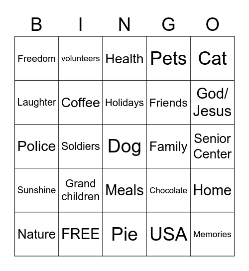 THANKFUL FOR...... Bingo Card