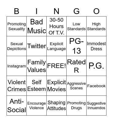 Media/Shaping Attitudes Bingo Card