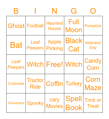 Fall Fun Virtual Festival Bingo Card