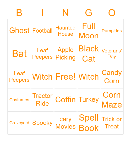 Fall Fun Virtual Festival Bingo Card