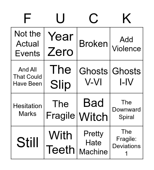 Favorite NIN Albums Bingo Card