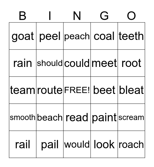 Vowel Blends Bingo Card