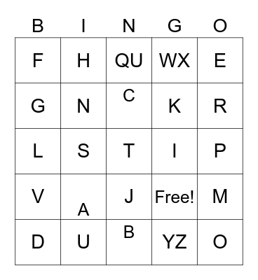 ALPHABET Bingo Card