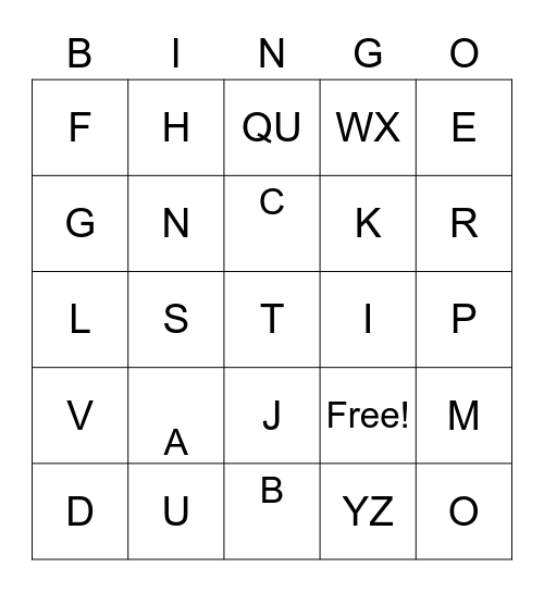 ALPHABET Bingo Card