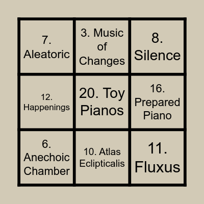 John "Cage" Bingo Card