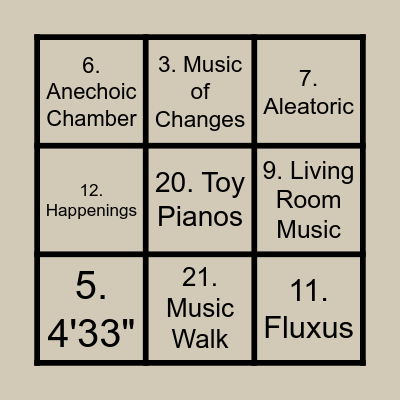 John "Cage" Bingo Card