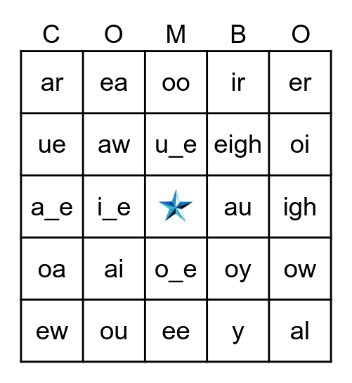 Vowel Combo Sounds Bingo Card