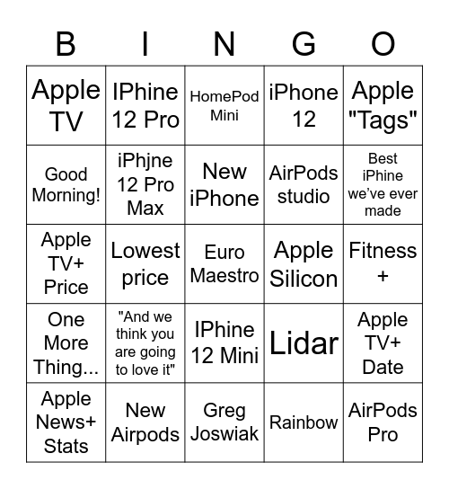 Euro Maestro - Apple Event Bingo Card