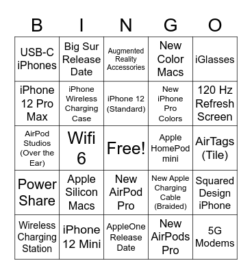 Apple November Event Bingo Card