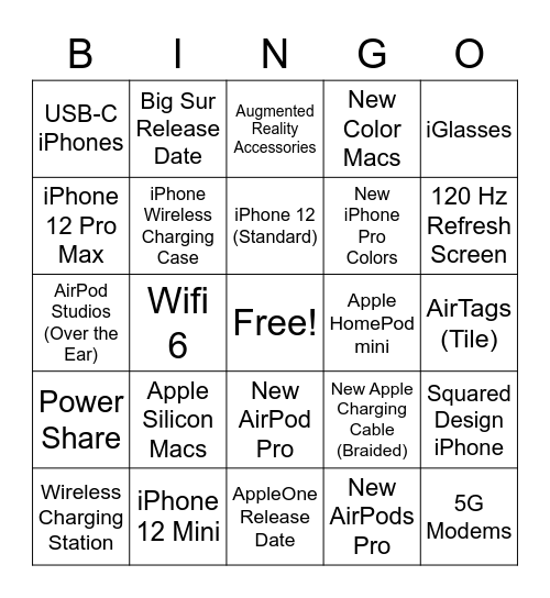 Apple November Event Bingo Card
