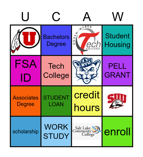 UTAH COLLEGE BINGO Card