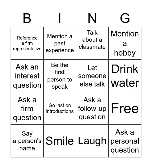 UNOFFICIAL Networking Bingo Card