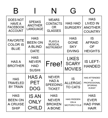Get to Know You BINGO Card
