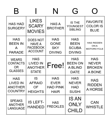 Get to Know You BINGO Card