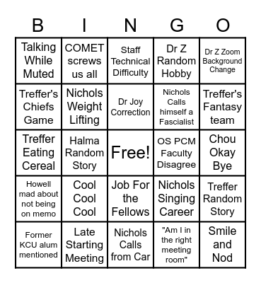 KCU Faculty Bingo Card