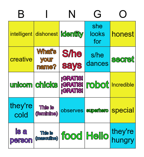 Unidad 1.1 Cruz, Karen, y Pollitos Bingo Card