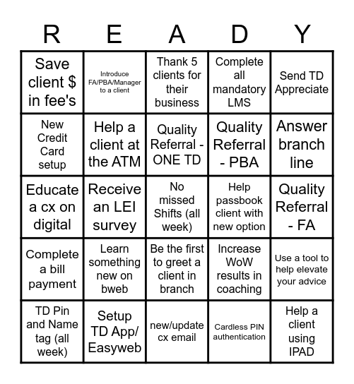 TD Bingo! *Ending Oct 23rd* Bingo Card