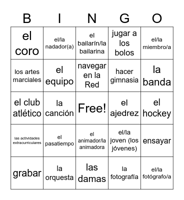 Vocabulary 1 B Bingo Card