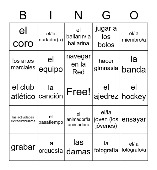 Vocabulary 1 B Bingo Card