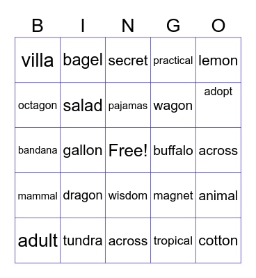 Schwa Bingo Card