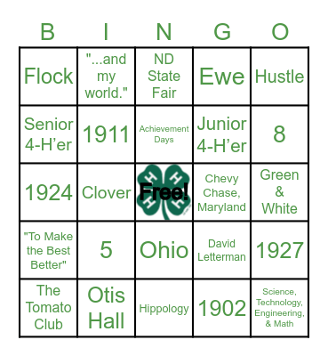 Mountrail County 4-H Bingo Card
