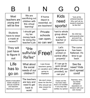 Community facebook group covid bingo Card