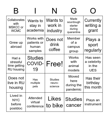 Postdoc Bingo Card