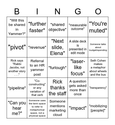 External Affairs BINGO for All-Staff 10/13/20 Bingo Card