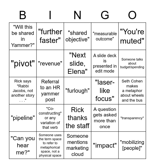 External Affairs BINGO for All-Staff 10/13/20 Bingo Card