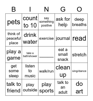 Coping Skills Bingo Card