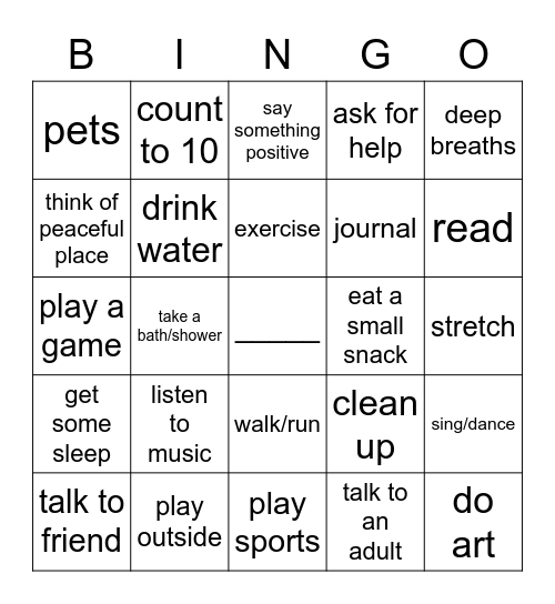 Coping Skills Bingo Card