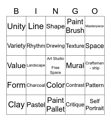 Art Vocabulary Bingo Card