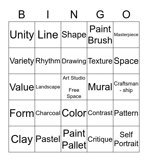 Art Vocabulary Bingo Card