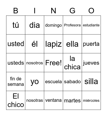 Los Pronombres Bingo Card