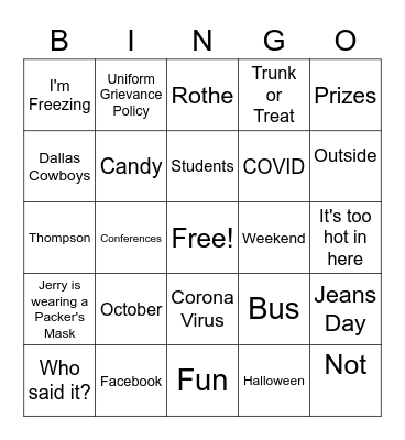 October Faculty Meeting Bingo Card