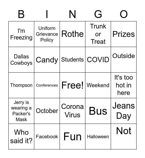 October Faculty Meeting Bingo Card