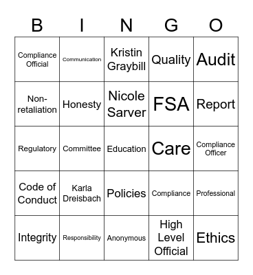 Compliance and Ethics Program Bingo Card