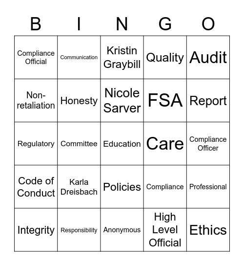 Compliance and Ethics Program Bingo Card