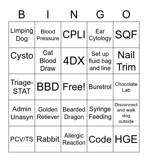 Happy Vet Tech Week!!! Bingo Card