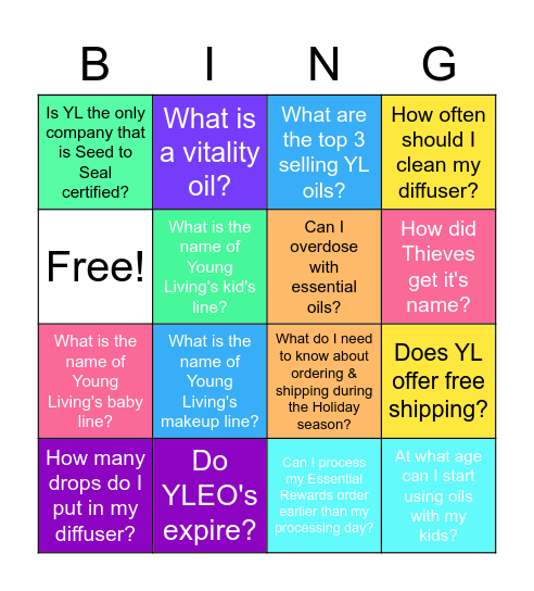 Young Living FAQ's Bingo Card