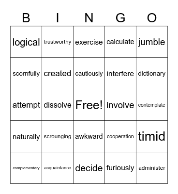 Wyman Vocabulary Bingo Card