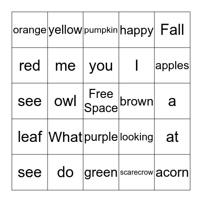 Fall, Fall, What do you see? Bingo Card
