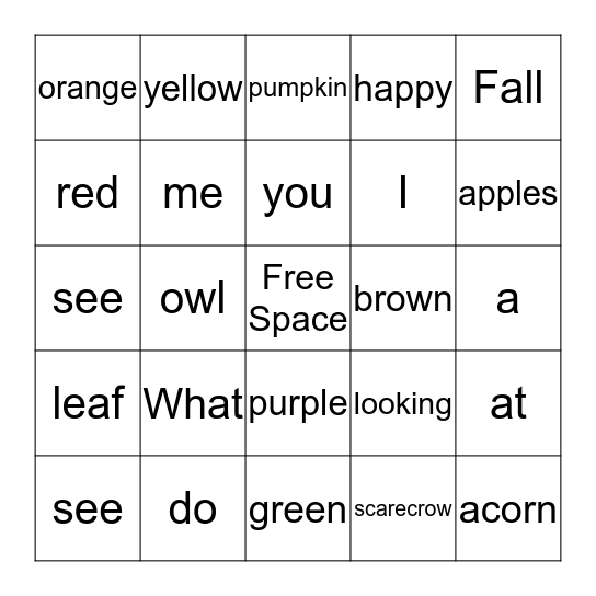 Fall, Fall, What do you see? Bingo Card