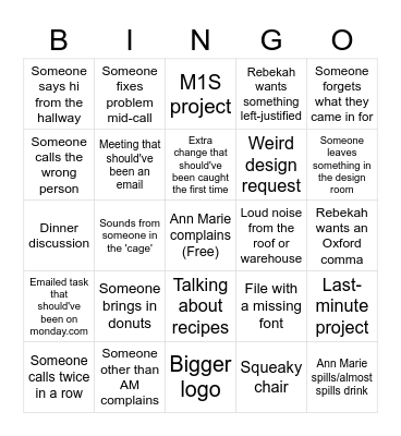 Designer Bingo Card
